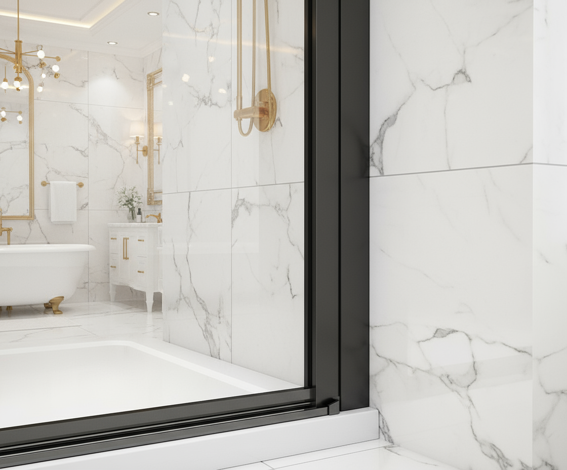 Pendeltür Nischentür 80/90/100×200 cm – Schwarz, 8 mm NANO-Glas Duschabtrennung