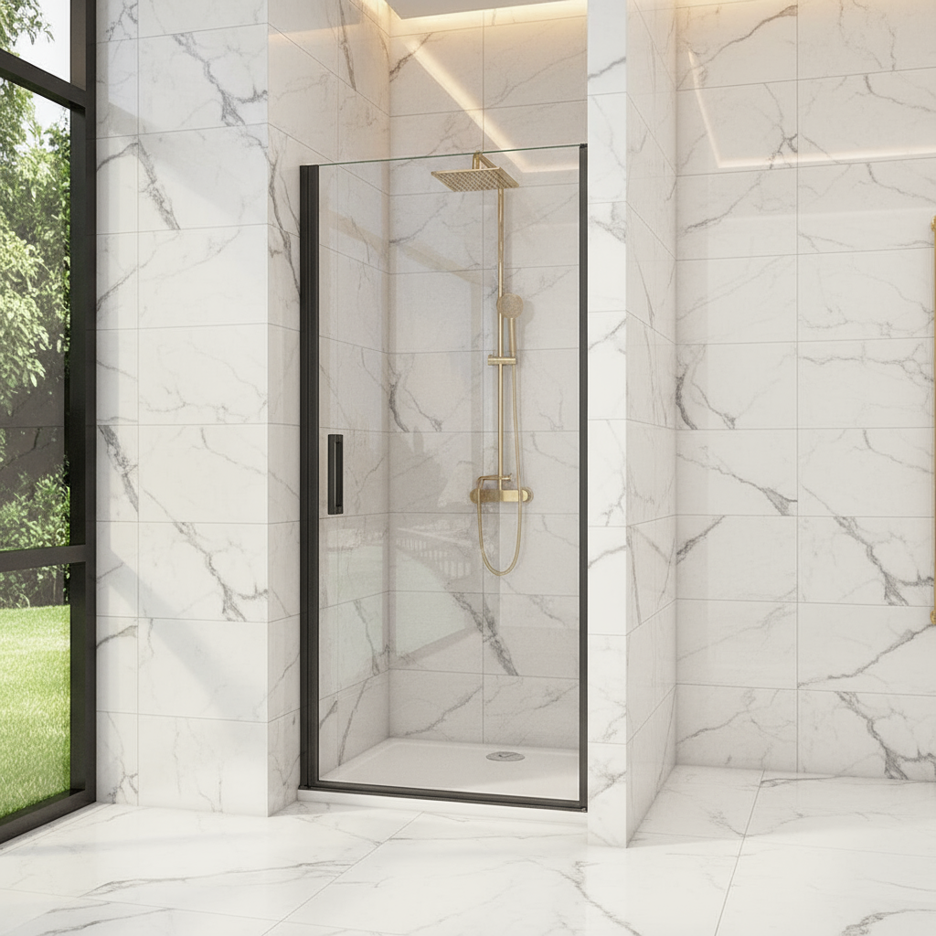 Pendeltür Nischentür 80/90/100×200 cm – Schwarz, 8 mm NANO-Glas Duschabtrennung