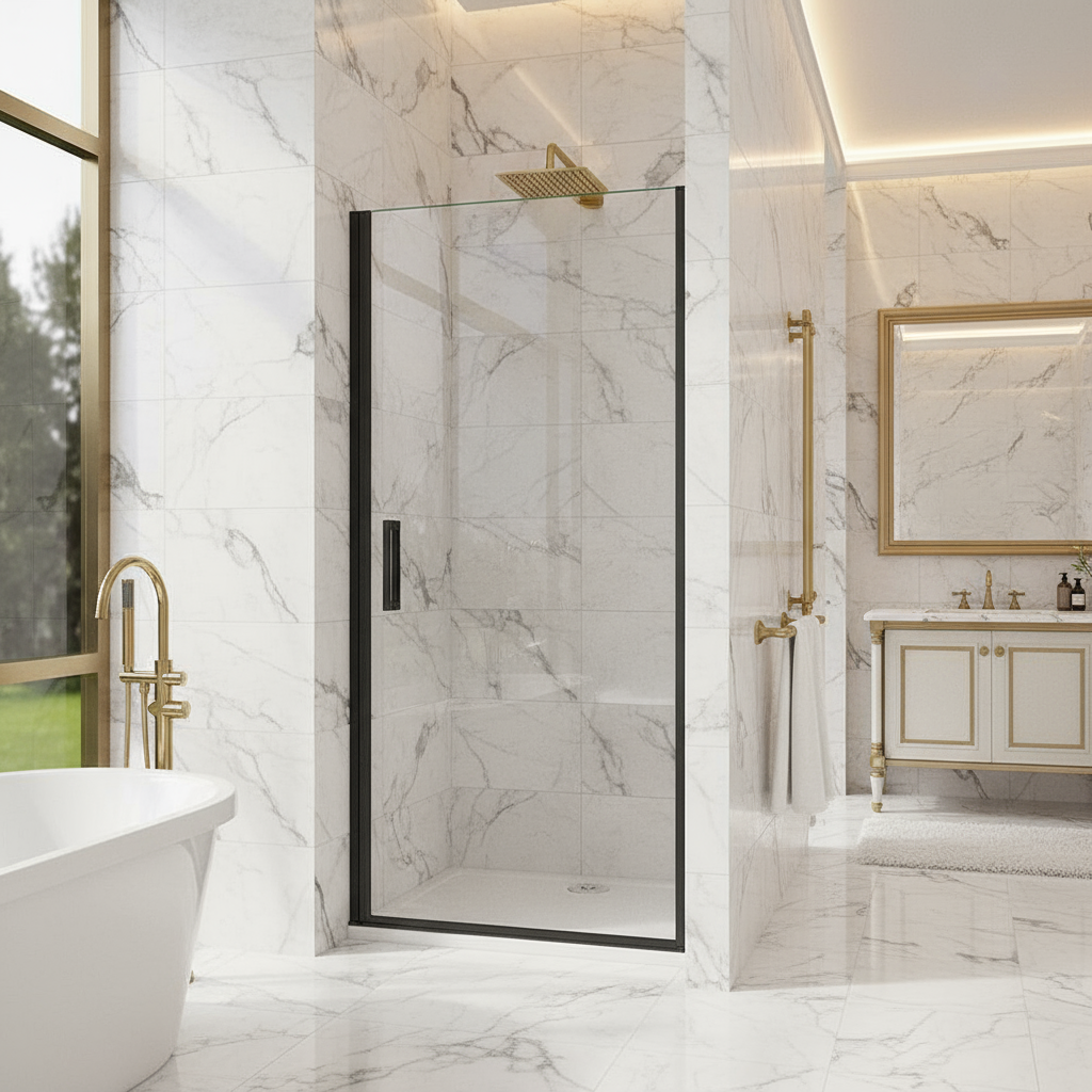 Pendeltür Nischentür 80/90/100×200 cm – Schwarz, 8 mm NANO-Glas Duschabtrennung