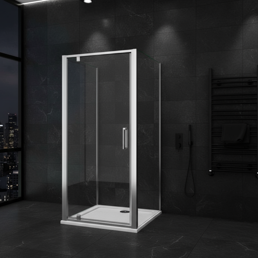 U-Form Duschkabine 80/90/100×185 cm – Pendeltür/Schwingtür Duschabtrennung mit 2 Seitenwänden