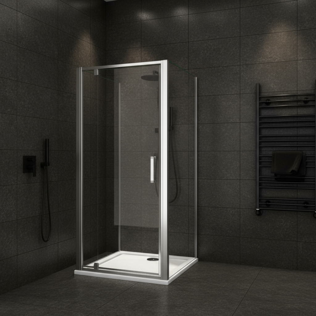 U-Form Duschkabine 80/90/100×185 cm – Pendeltür/Schwingtür Duschabtrennung mit 2 Seitenwänden