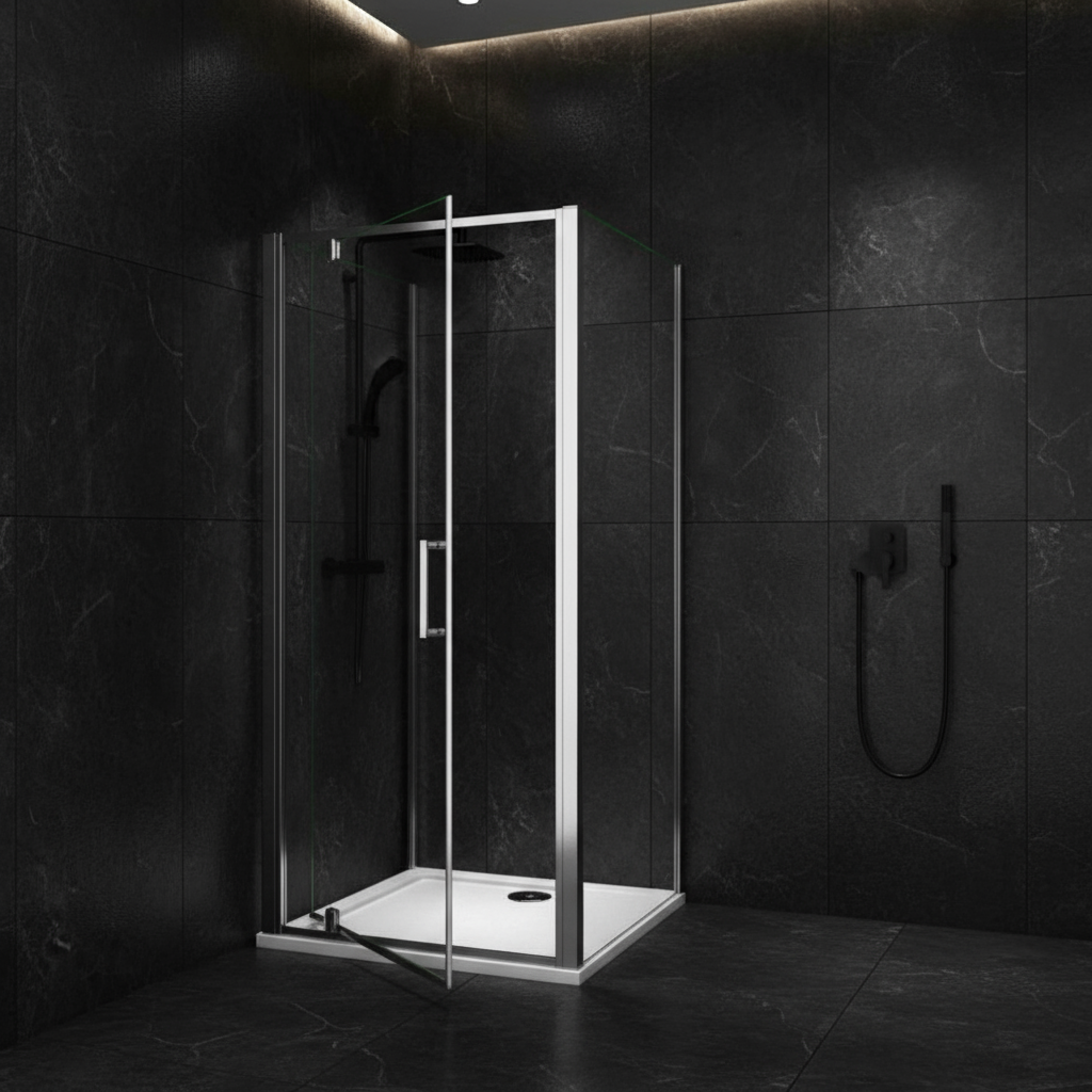 U-Form Duschkabine 80/90/100×185 cm – Pendeltür/Schwingtür Duschabtrennung mit 2 Seitenwänden