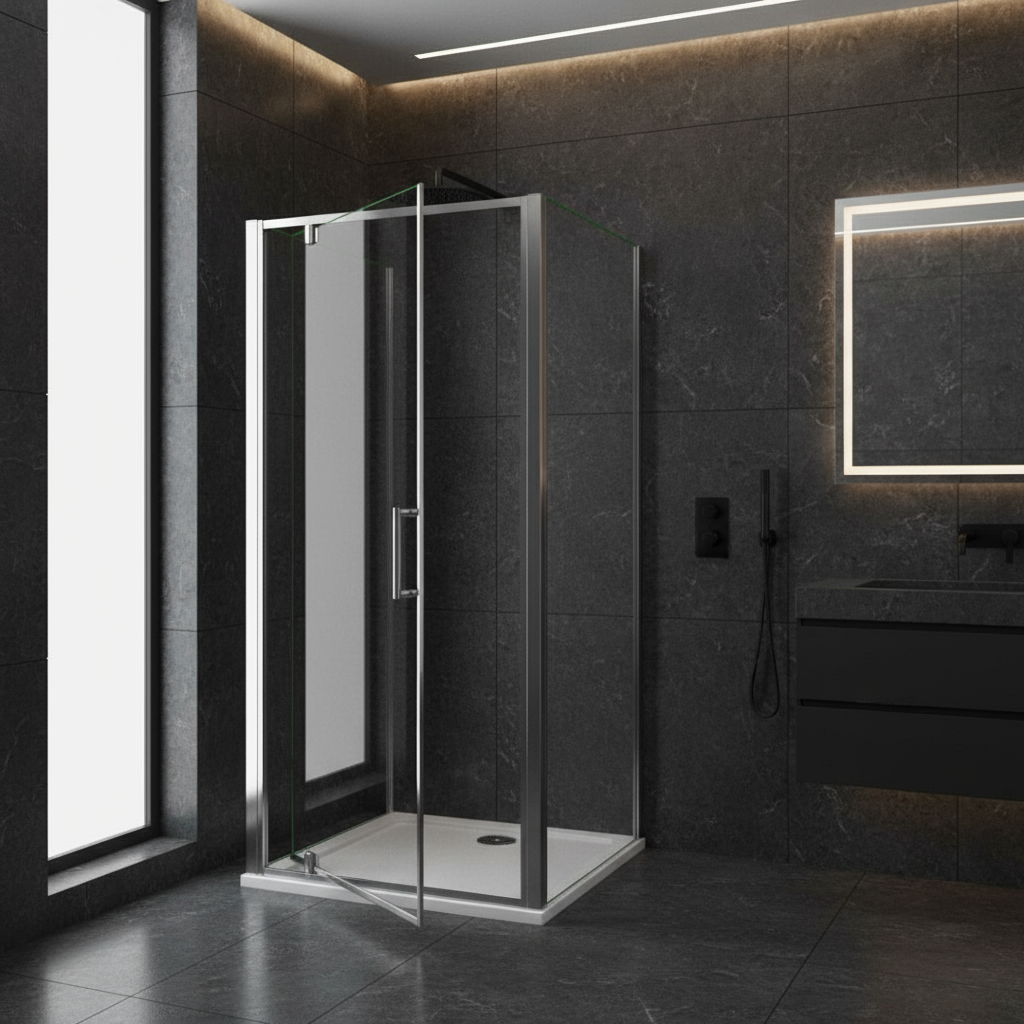 U-Form Duschkabine 80/90/100×185 cm – Pendeltür/Schwingtür Duschabtrennung mit 2 Seitenwänden