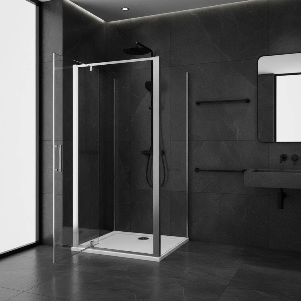U-Form Duschkabine 80/90/100×185 cm – Pendeltür/Schwingtür Duschabtrennung mit 2 Seitenwänden