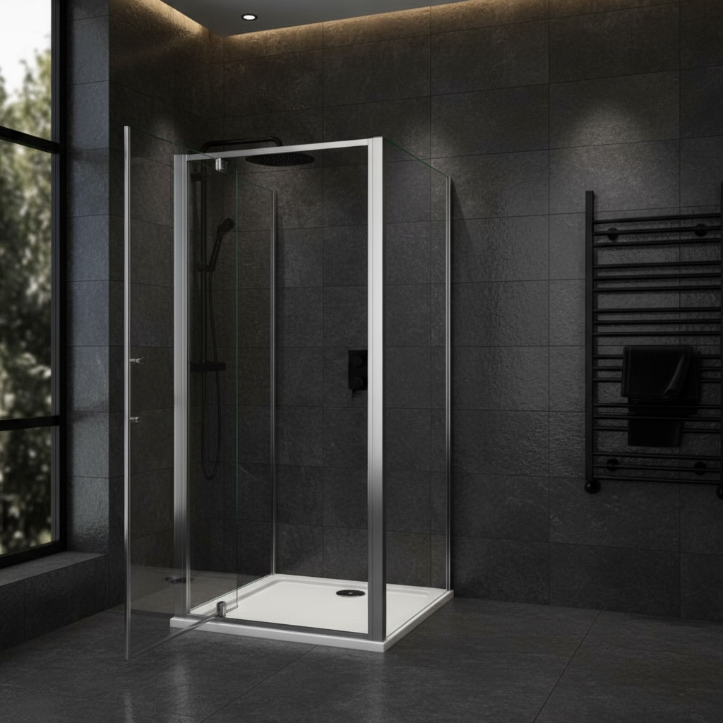 U-Form Duschkabine 80/90/100×185 cm – Pendeltür/Schwingtür Duschabtrennung mit 2 Seitenwänden