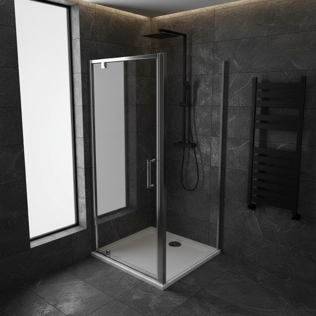 U-Form Duschkabine 80/90/100×185 cm – Pendeltür/Schwingtür Duschabtrennung mit 2 Seitenwänden