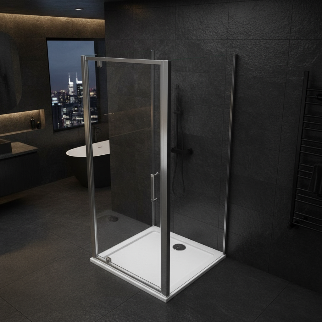 U-Form Duschkabine 80/90/100×185 cm – Pendeltür/Schwingtür Duschabtrennung mit 2 Seitenwänden