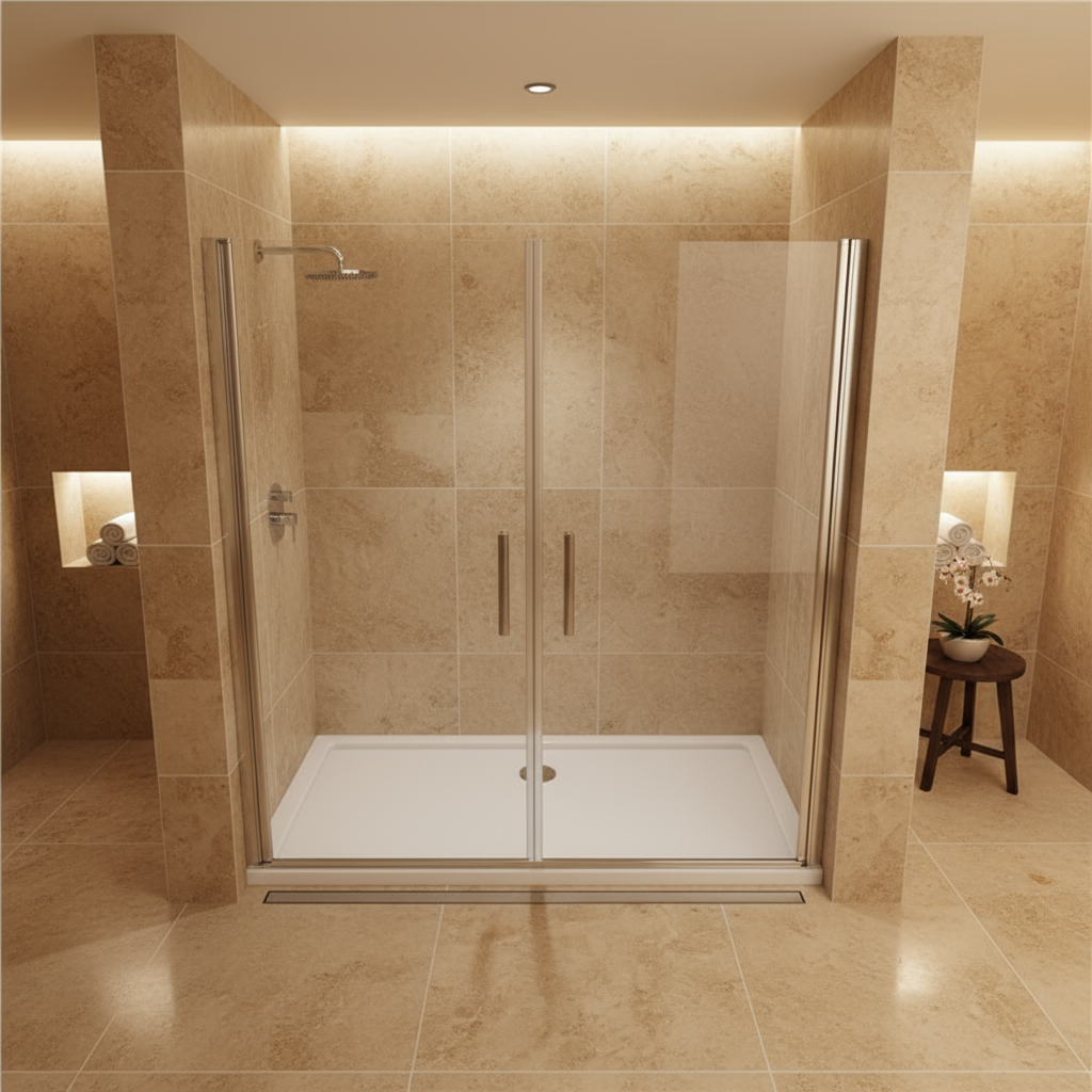 Duschkabine 195 cm Höhe – Doppeltür Pendeltür 1318–1958 mm, 6 mm NANO Glas