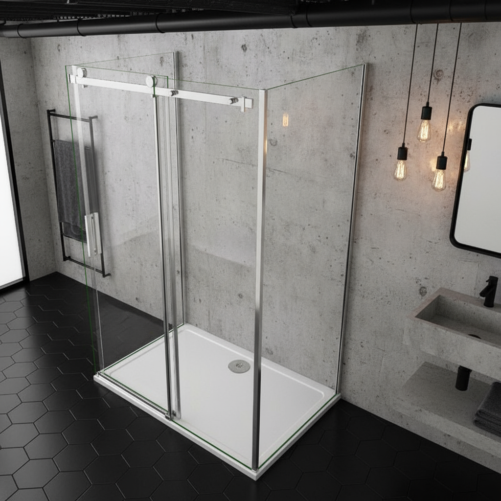 U-Form Duschkabine 100–160 cm | Schiebetür, 6 mm ESG-Echtglas, schlanke Alu-Profile