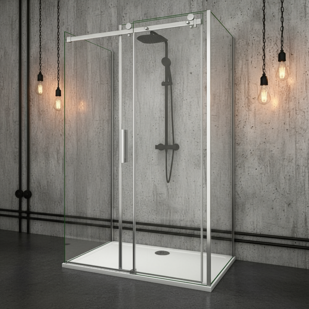 U-Form Duschkabine 100–160 cm | Schiebetür, 6 mm ESG-Echtglas, schlanke Alu-Profile