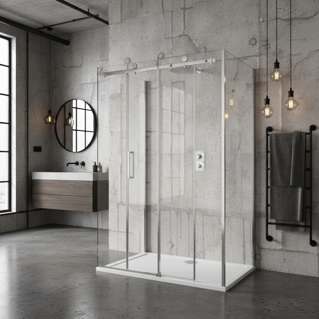 U-Form Duschkabine 100–160 cm | Schiebetür, 6 mm ESG-Echtglas, schlanke Alu-Profile