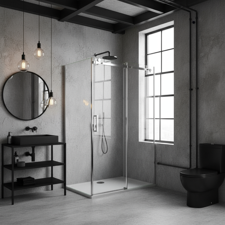 U-Form Duschkabine 100–160 cm | Schiebetür, 6 mm ESG-Echtglas, schlanke Alu-Profile