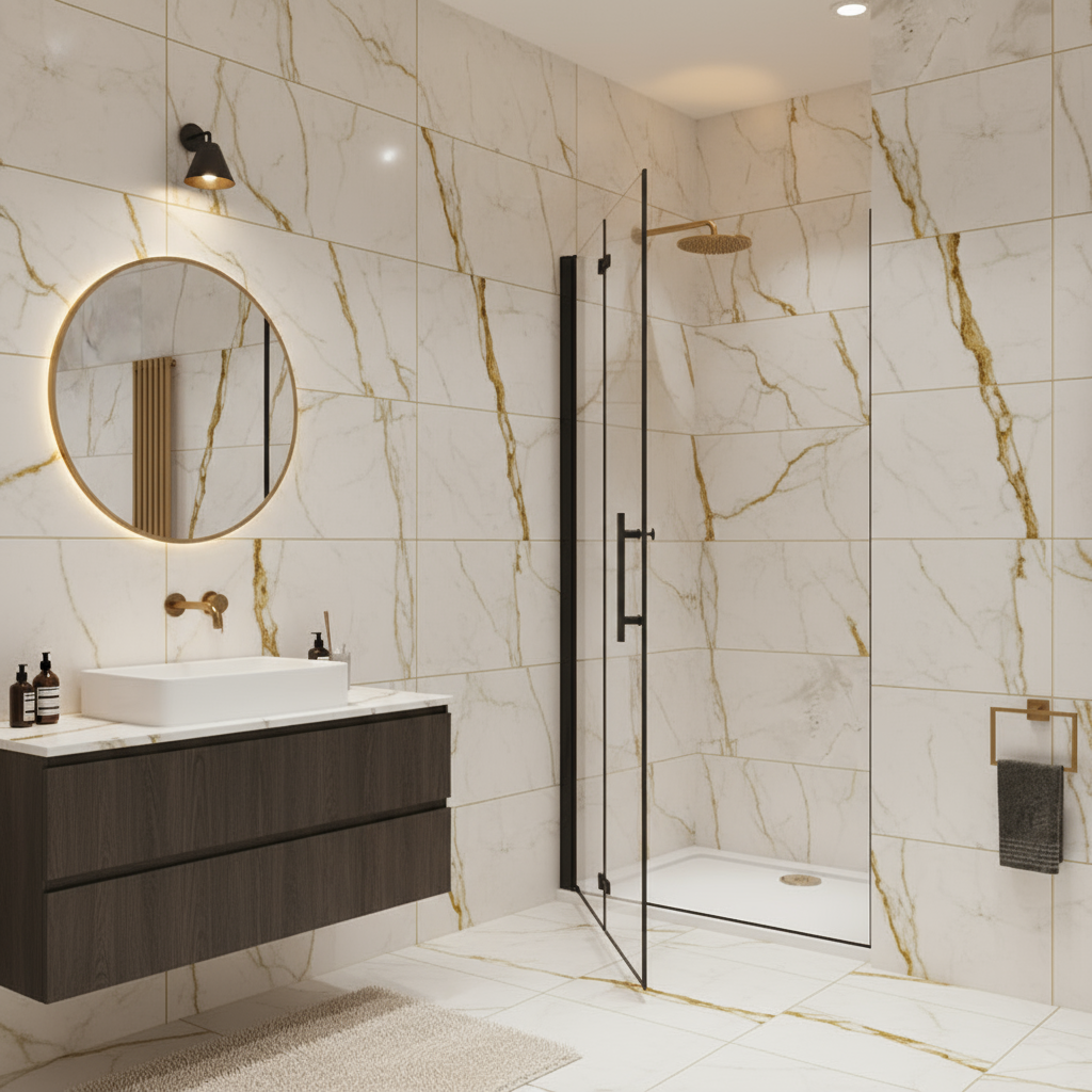 Schwarze Nischentür 195 cm | Schwingtür Duschkabine 70–120 cm, Falttür 6 mm NANO Glas