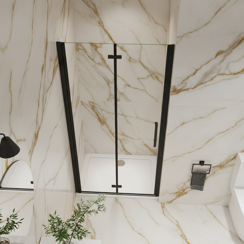 Schwarze Nischentür 195 cm | Schwingtür Duschkabine 70–120 cm, Falttür 6 mm NANO Glas