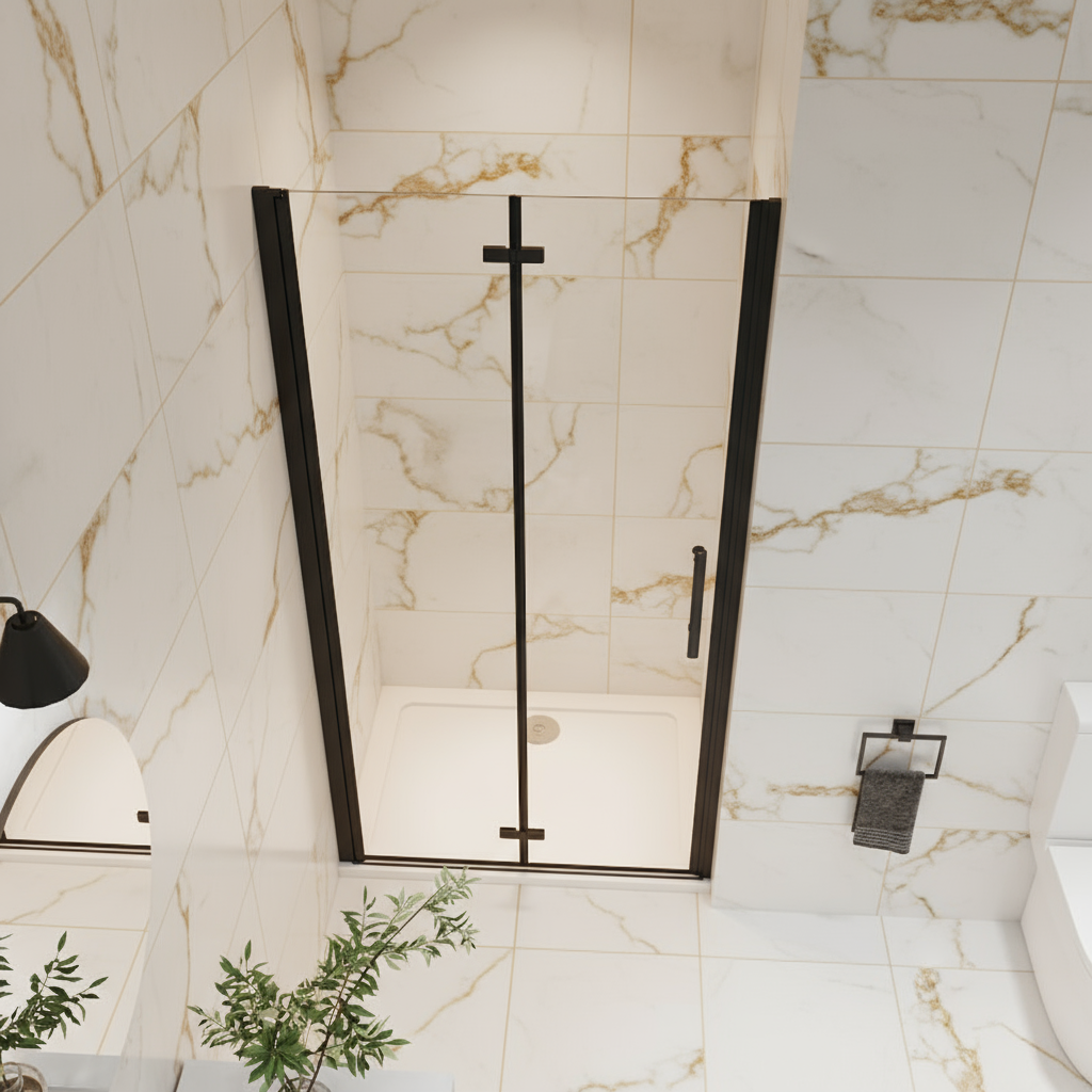 Schwarze Nischentür 195 cm | Schwingtür Duschkabine 70–120 cm, Falttür 6 mm NANO Glas