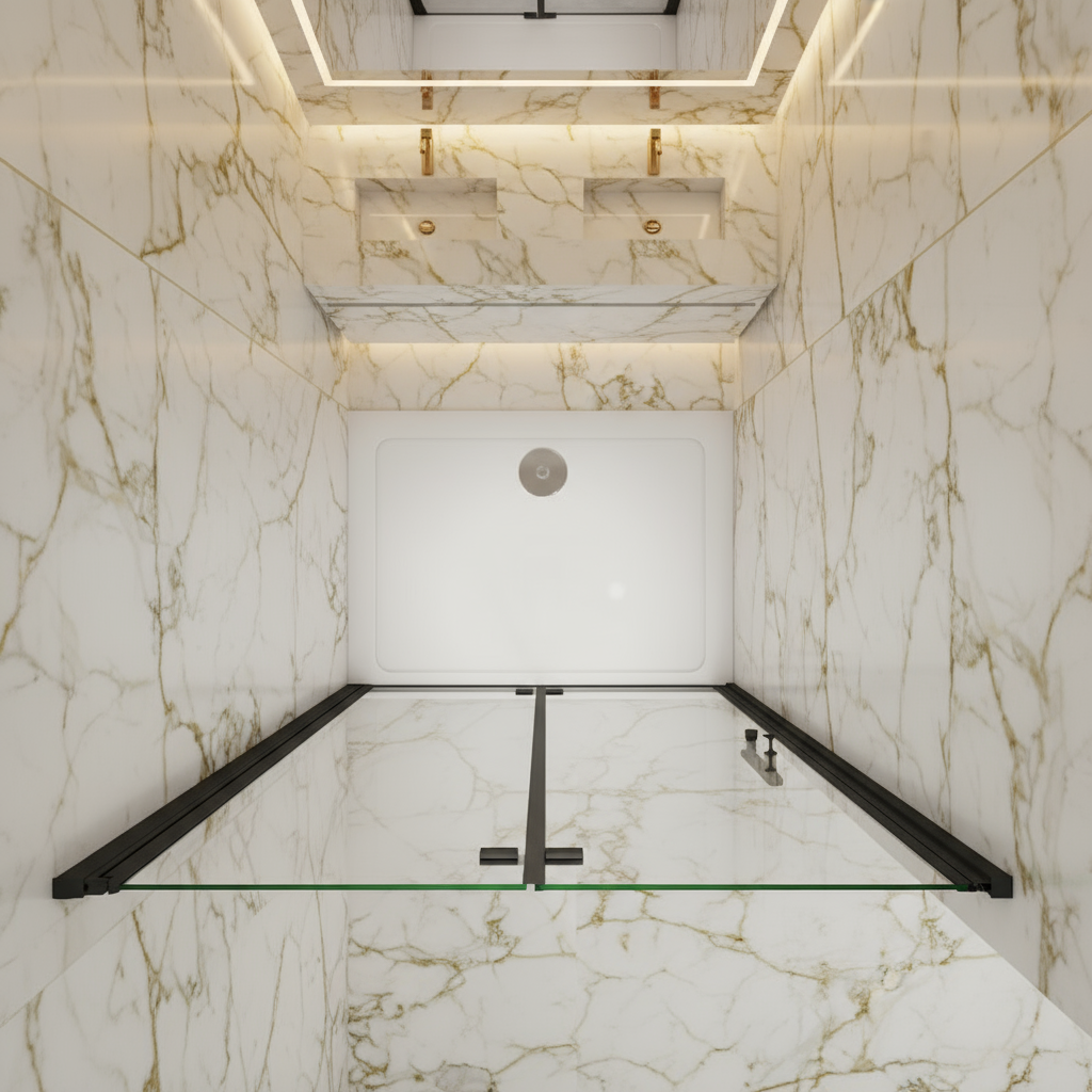 Schwarze Nischentür 195 cm | Schwingtür Duschkabine 70–120 cm, Falttür 6 mm NANO Glas