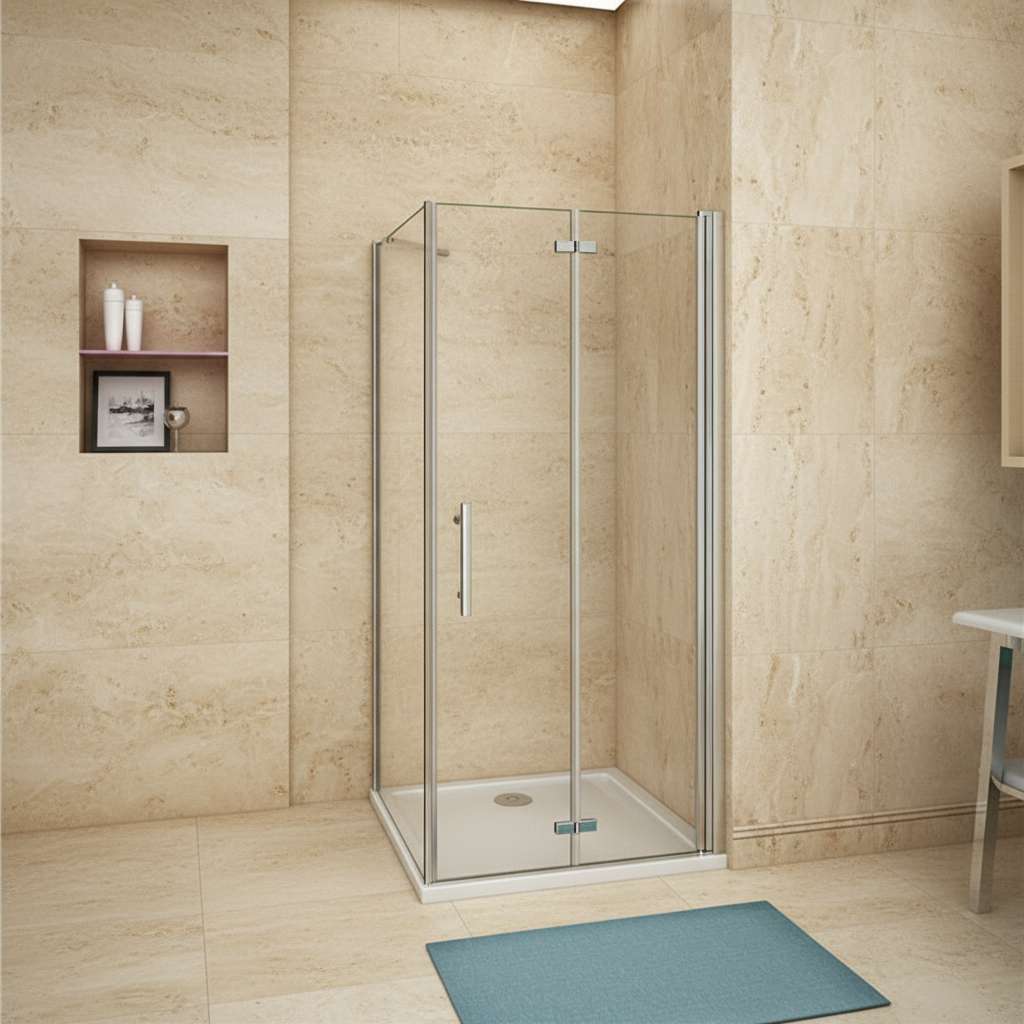 Duschkabine 195 cm | Falttür & Drehtür Duschabtrennung mit Seitenwand 70–90 cm | Breite 80/90/100 cm