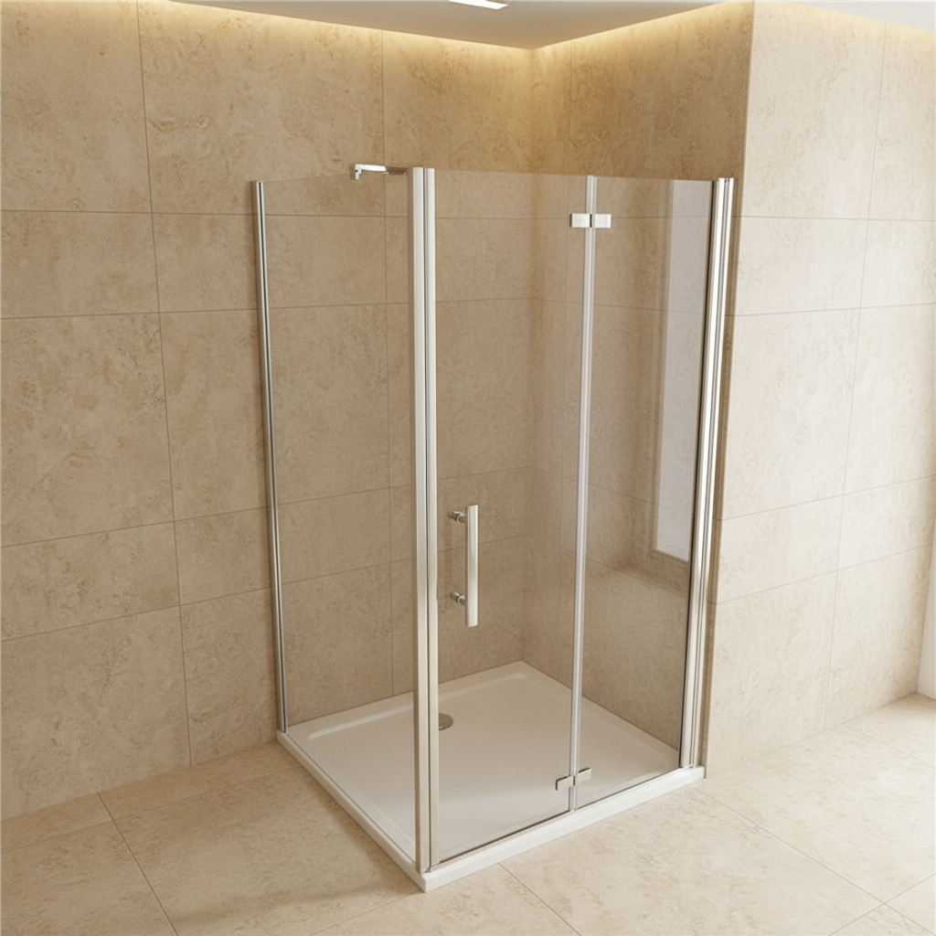 Duschkabine 195 cm | Falttür & Drehtür Duschabtrennung mit Seitenwand 70–90 cm | Breite 80/90/100 cm