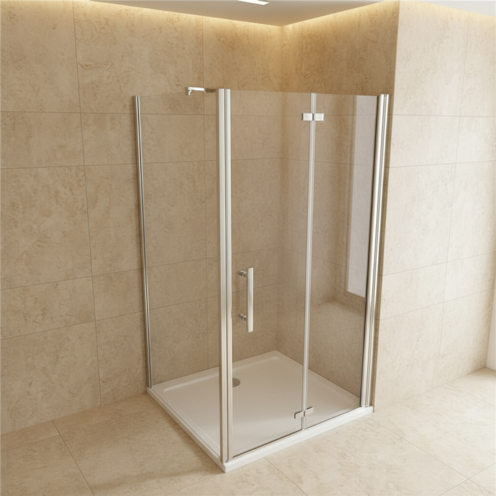 Duschkabine 195 cm | Falttür & Drehtür Duschabtrennung mit Seitenwand 70–90 cm | Breite 80/90/100 cm