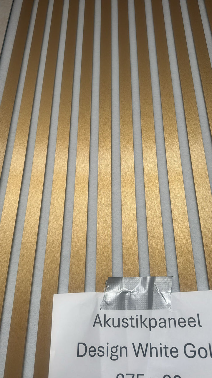 Akustikpaneel White Gold 275 × 60 – Premium Wandpaneel in Weiß-Gold Akustikdesign