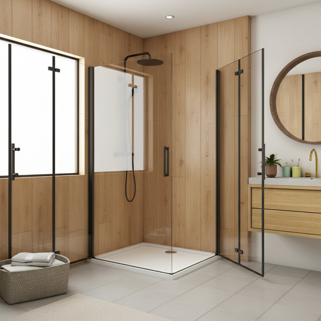 Duschkabine 195 cm | Schwarze Eckeinstieg Duschabtrennung mit Falttür