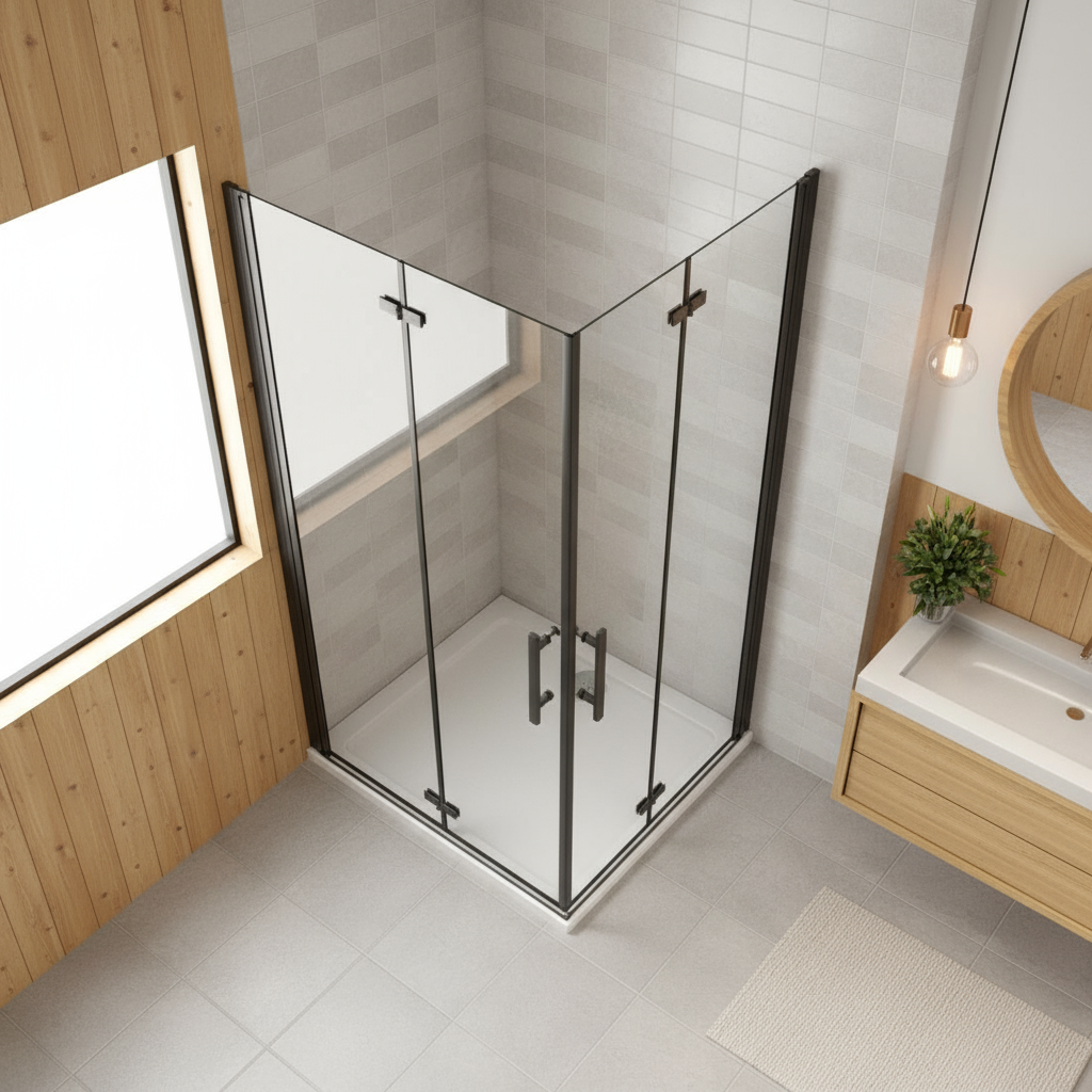 Duschkabine 195 cm | Schwarze Eckeinstieg Duschabtrennung mit Falttür