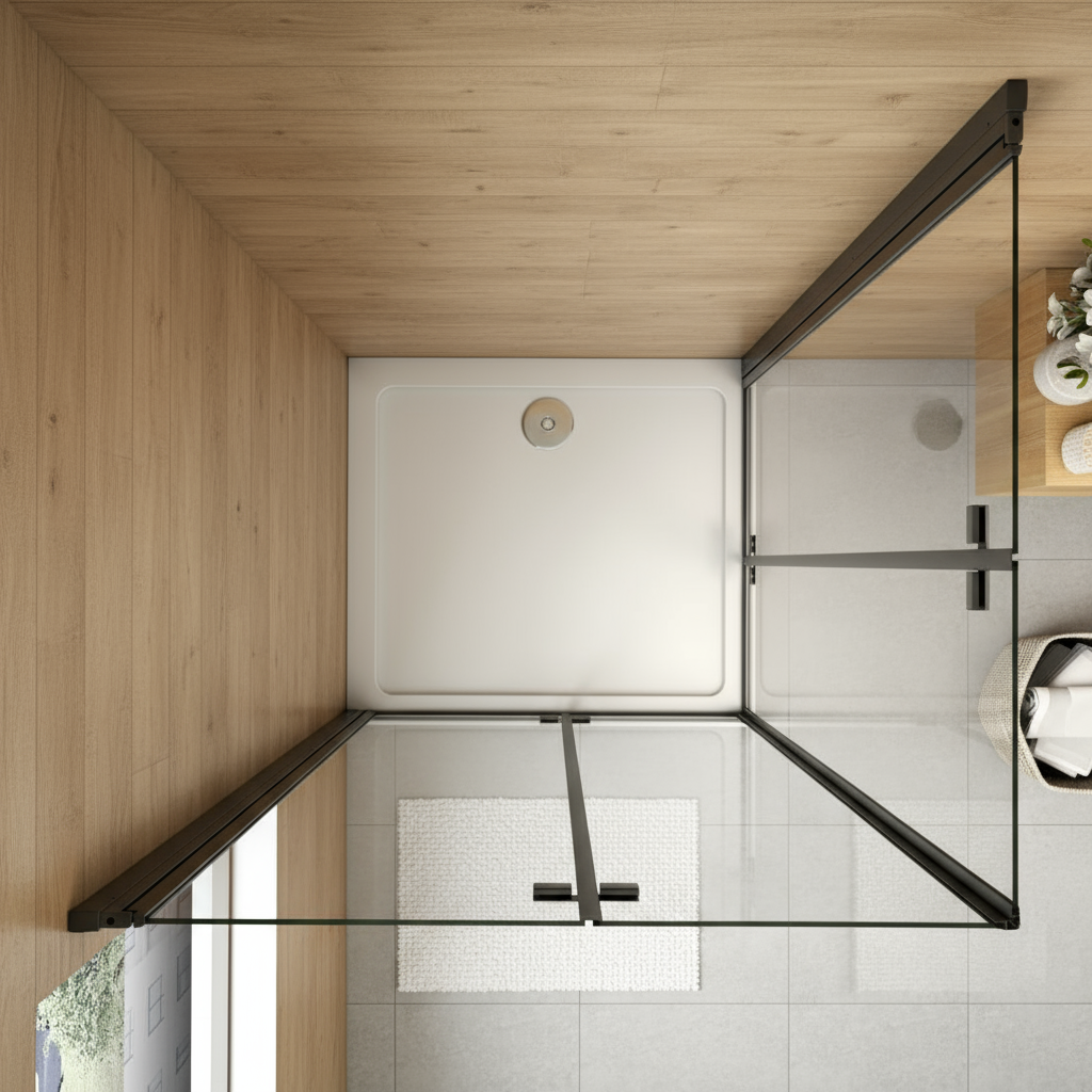 Duschkabine 195 cm | Schwarze Eckeinstieg Duschabtrennung mit Falttür