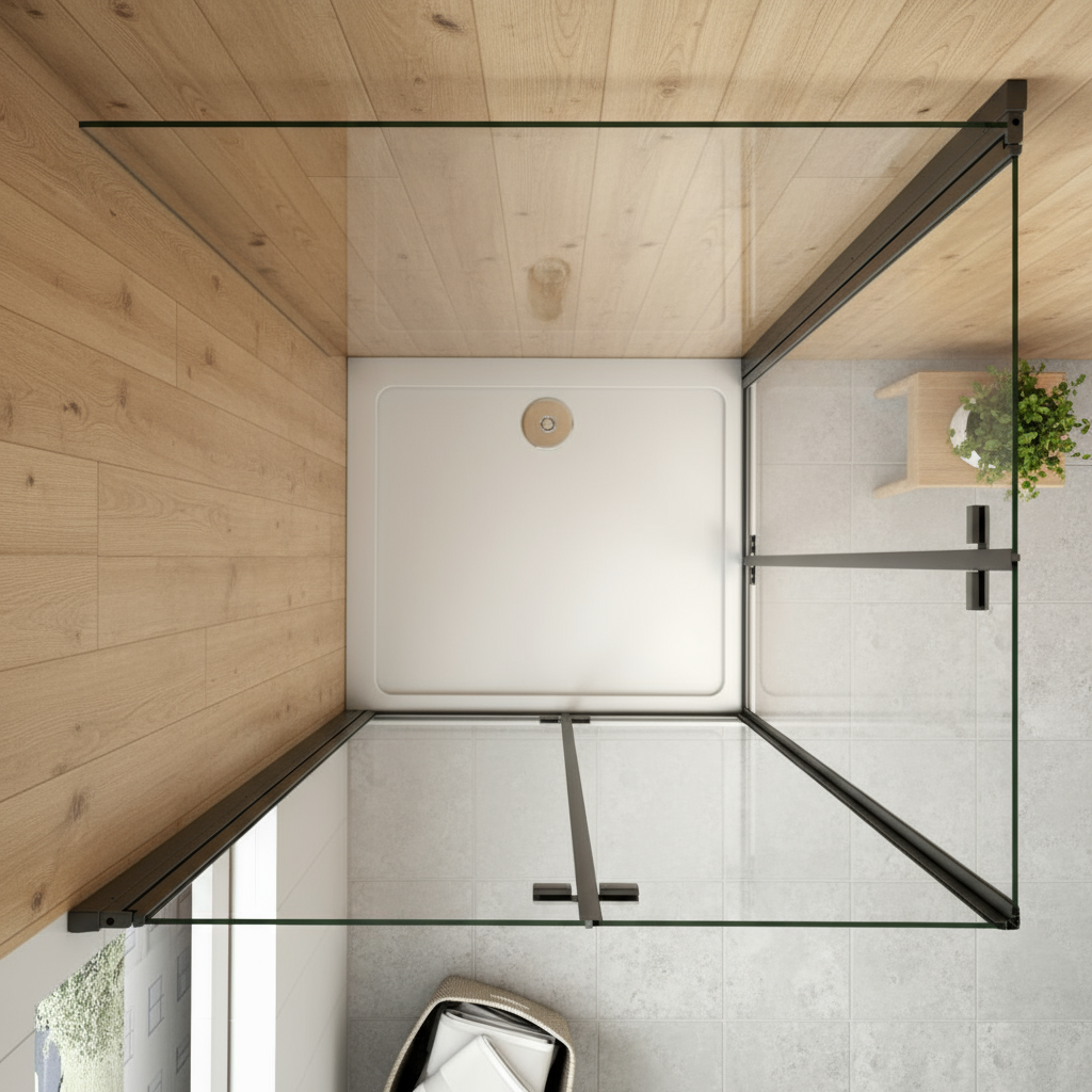 Duschkabine 195 cm | Schwarze Eckeinstieg Duschabtrennung mit Falttür