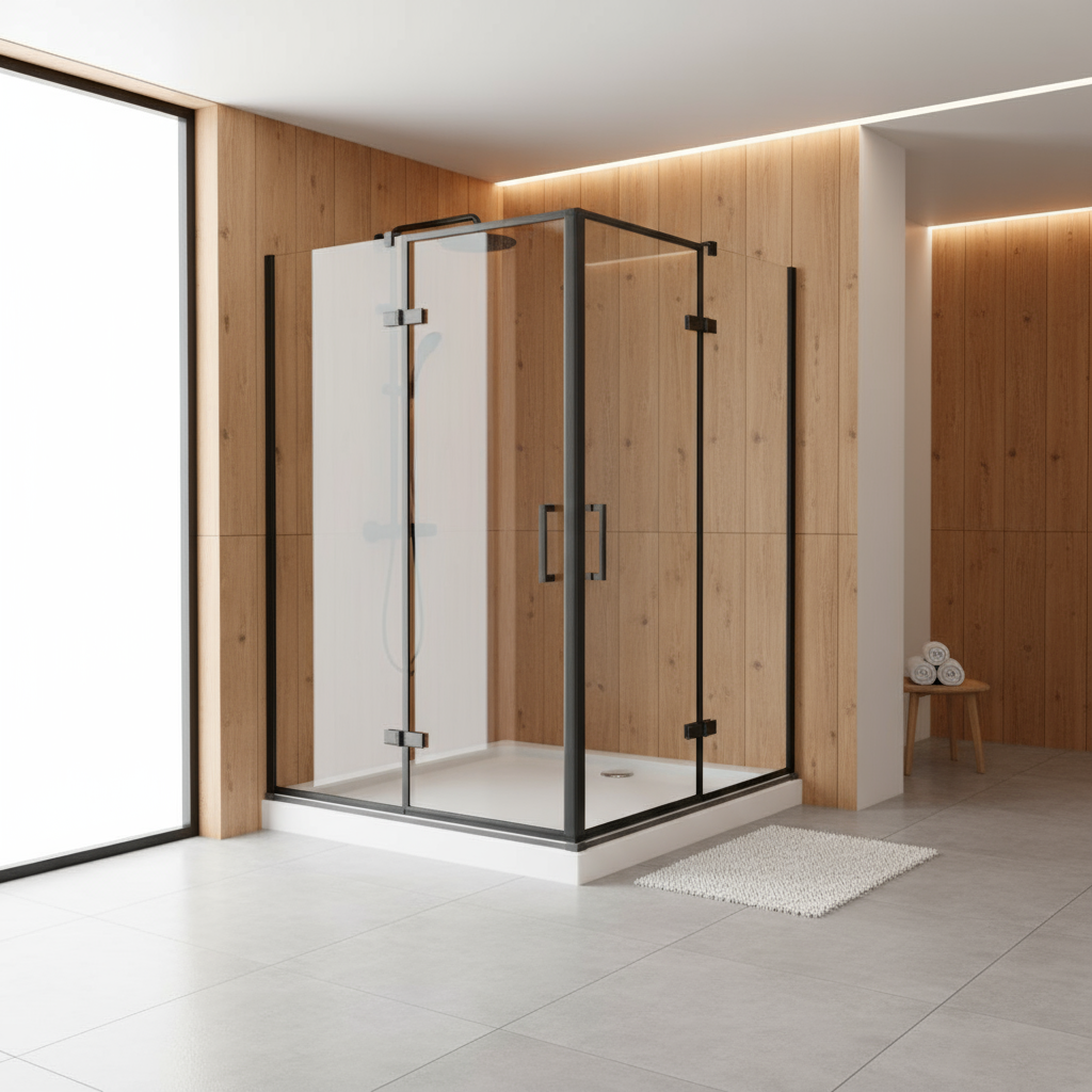 Duschkabine 195 cm | Schwarze Eckeinstieg Duschabtrennung mit Falttür