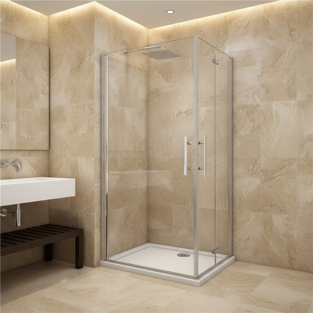 Eckdusche 195 cm | Duschkabine Eckeinstieg mit Falttür & Drehtür