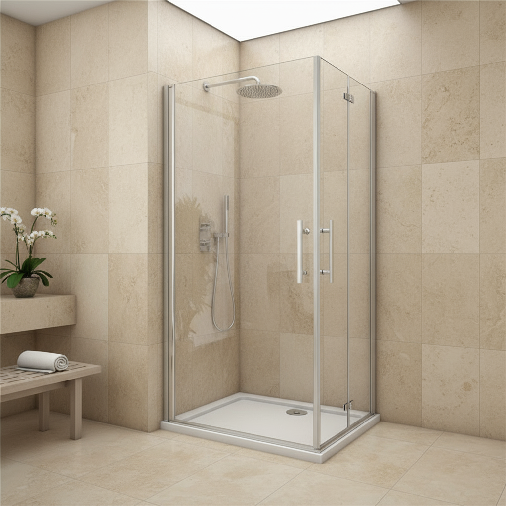 Eckdusche 195 cm | Duschkabine Eckeinstieg mit Falttür & Drehtür