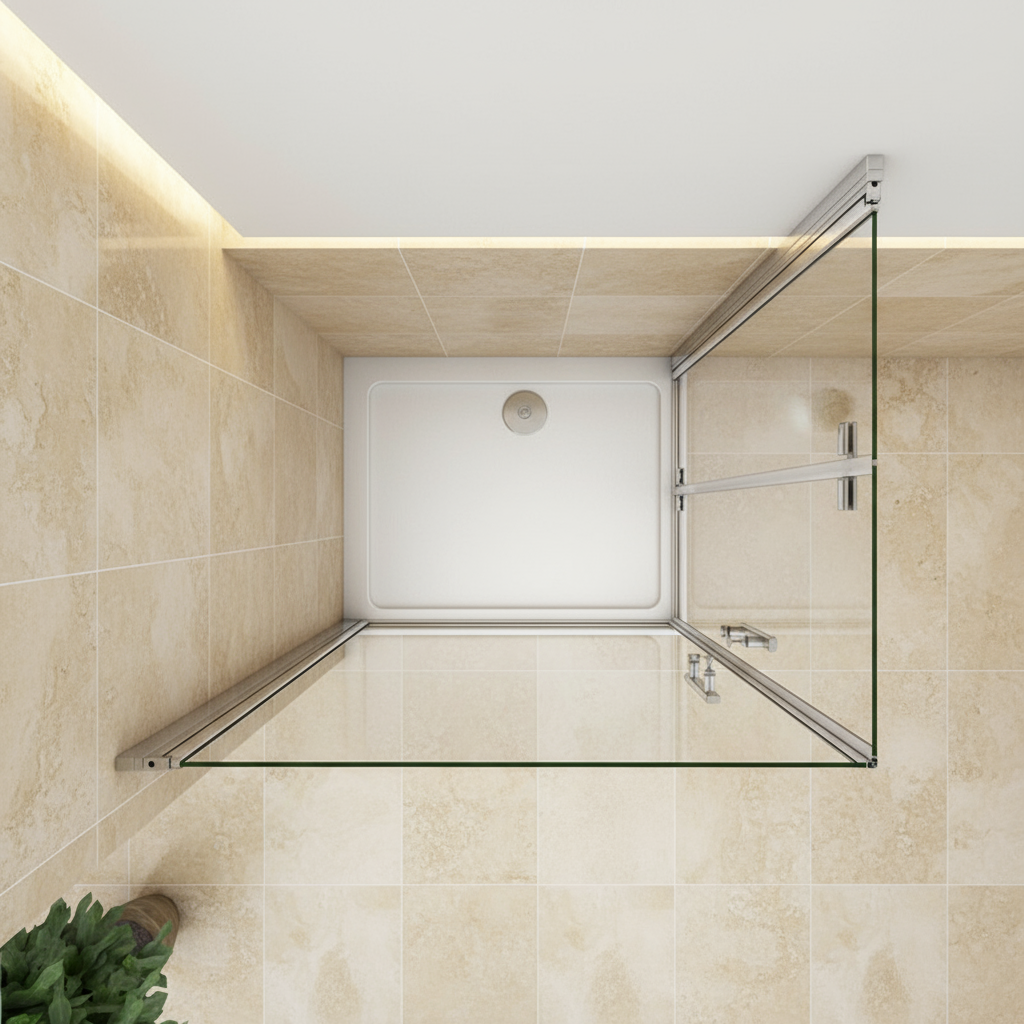 Eckdusche 195 cm | Duschkabine Eckeinstieg mit Falttür & Drehtür