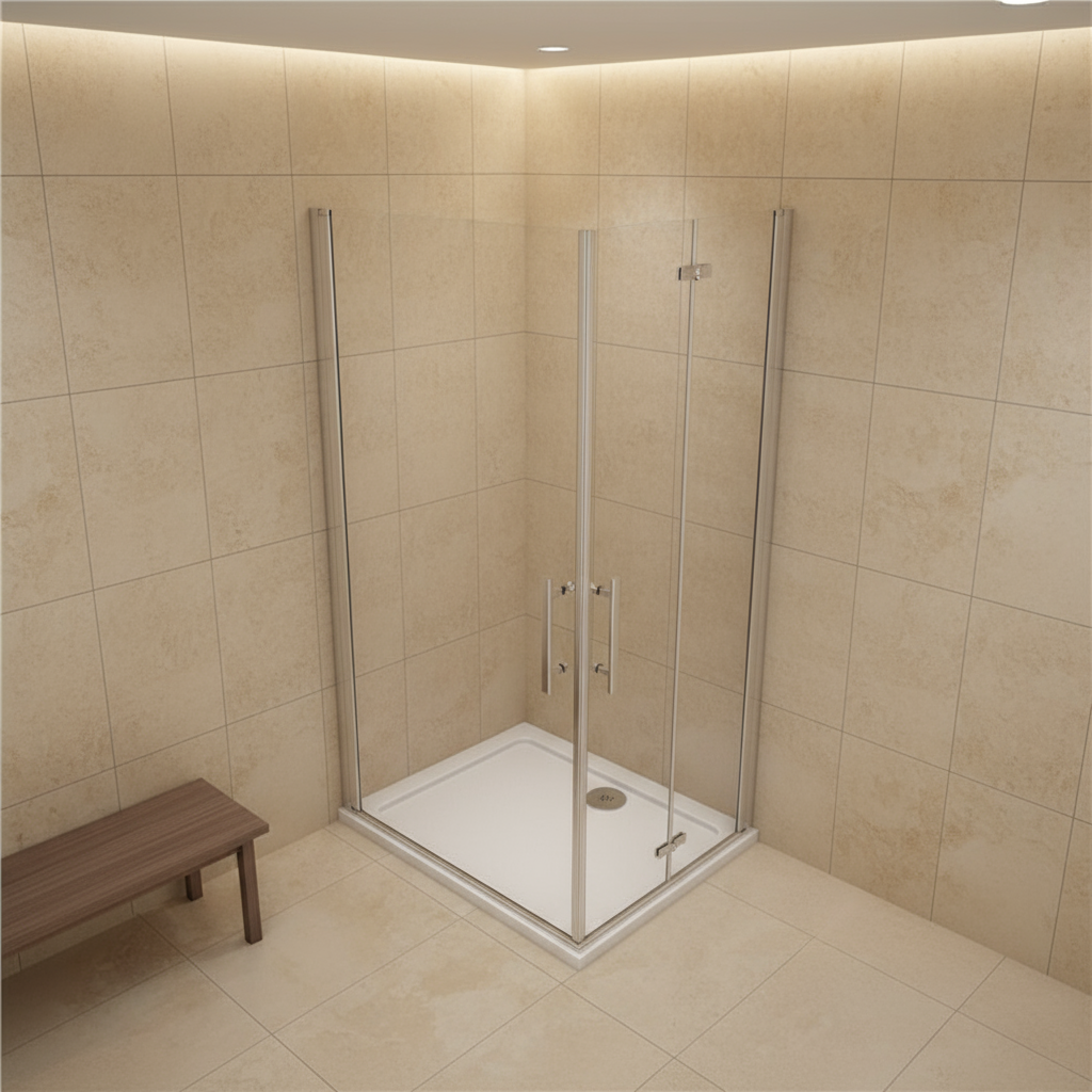 Eckdusche 195 cm | Duschkabine Eckeinstieg mit Falttür & Drehtür