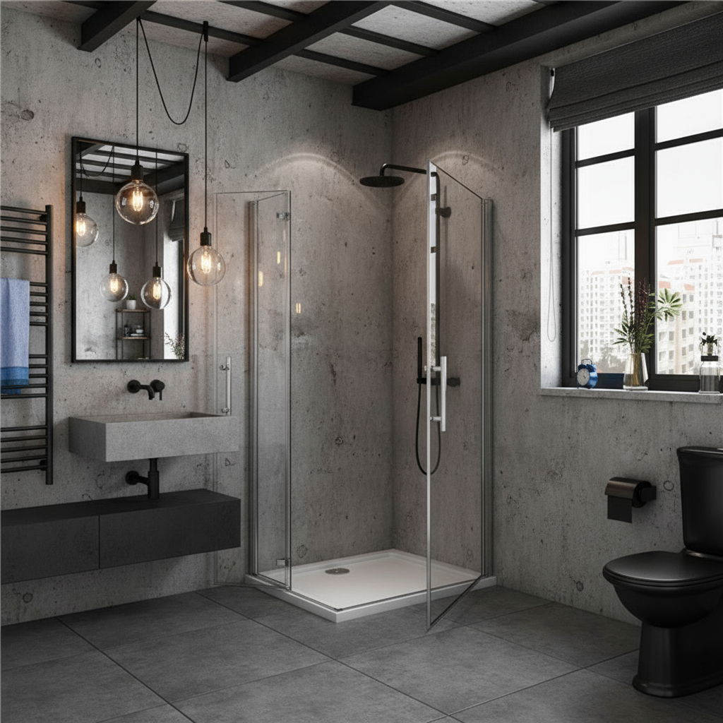 Eckdusche 185 cm | Duschkabine Eckeinstieg mit Falttür & Drehtür