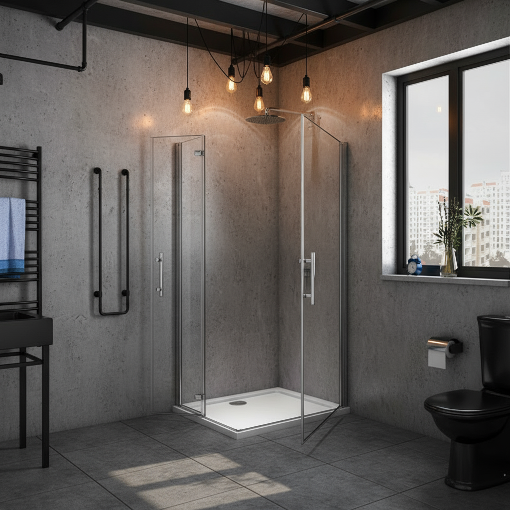 Eckdusche 185 cm | Duschkabine Eckeinstieg mit Falttür & Drehtür