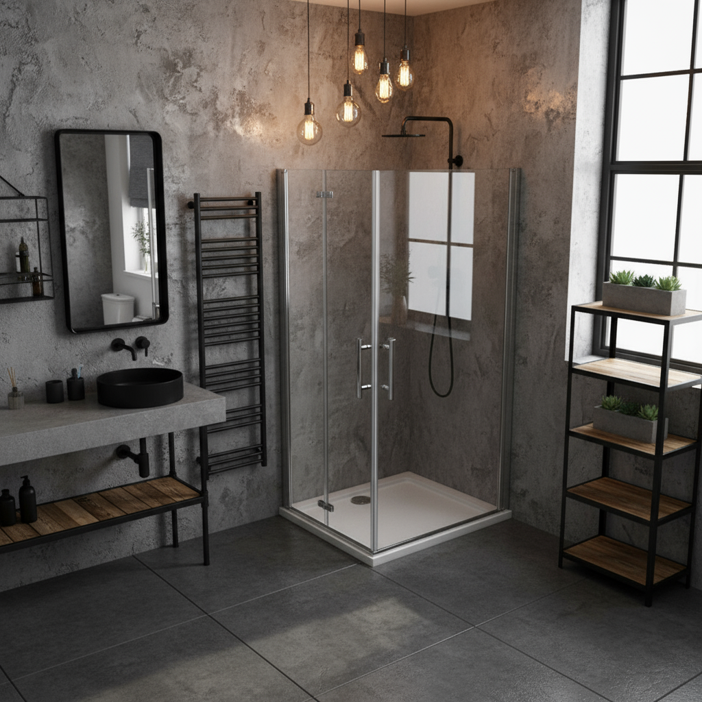 Eckdusche 185 cm | Duschkabine Eckeinstieg mit Falttür & Drehtür
