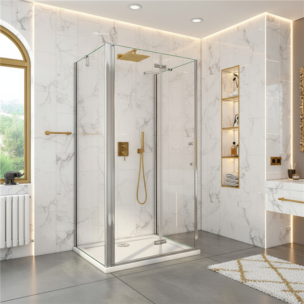 U-FORM Duschkabine 195 cm – U-Duschkabine mit Falttür/Drehtür, 70–120 cm 61