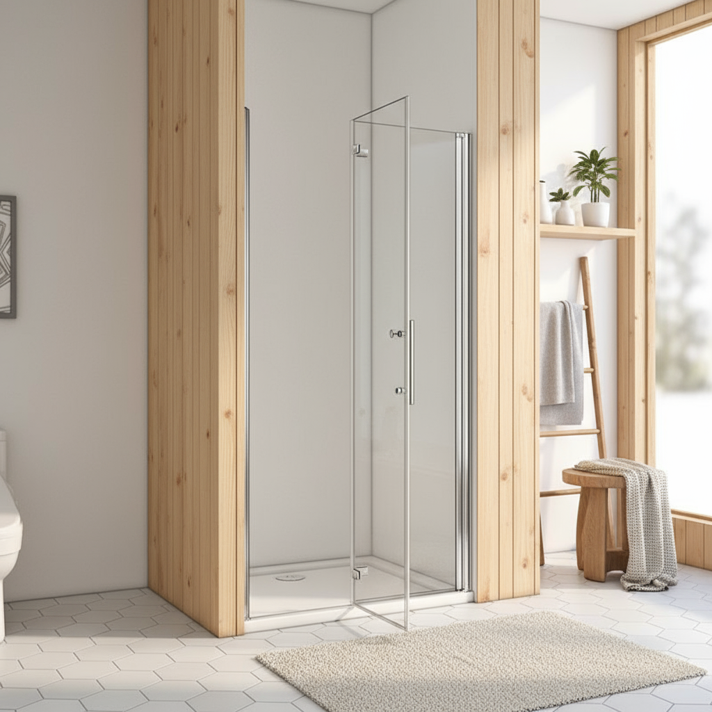 Falttür-Nischentür 70–120 cm – Duschabtrennung aus 5 mm ESG mit NANO, Höhe 185 cm