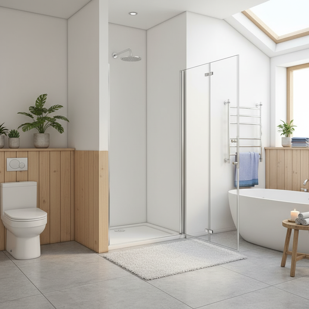 Falttür-Nischentür 70–120 cm – Duschabtrennung aus 5 mm ESG mit NANO, Höhe 185 cm