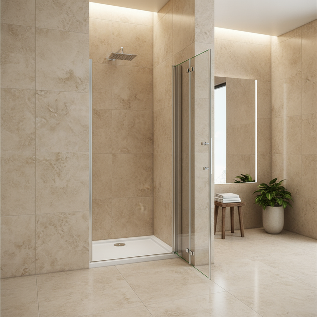 Duschabtrennung Nischentür 80/90/100 cm × 195 cm – Schwing-/Falttür, 6 mm ESG NANO