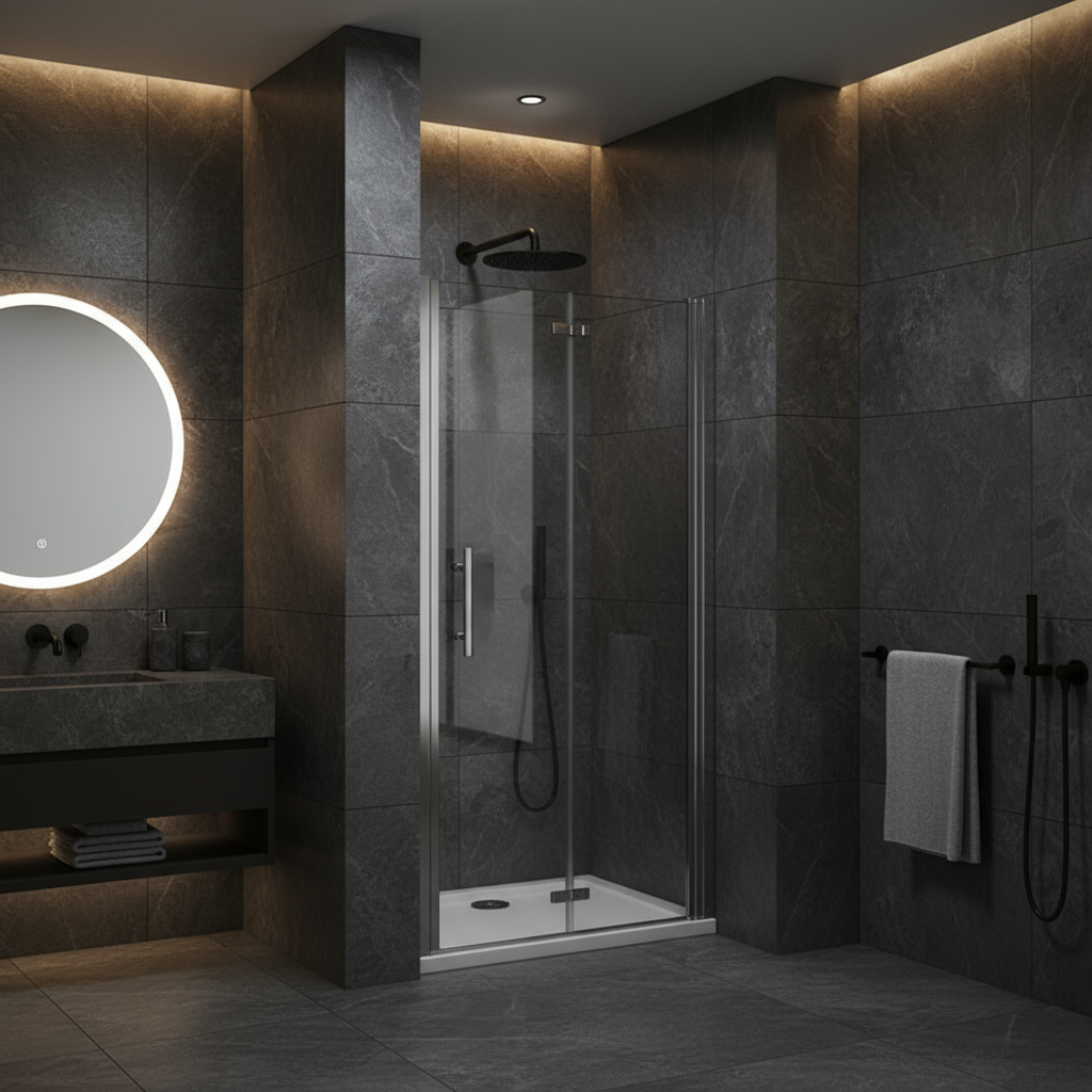 Duschabtrennung Nischentür 80/90/100 cm × 195 cm – Schwing-/Falttür, 6 mm ESG NANO