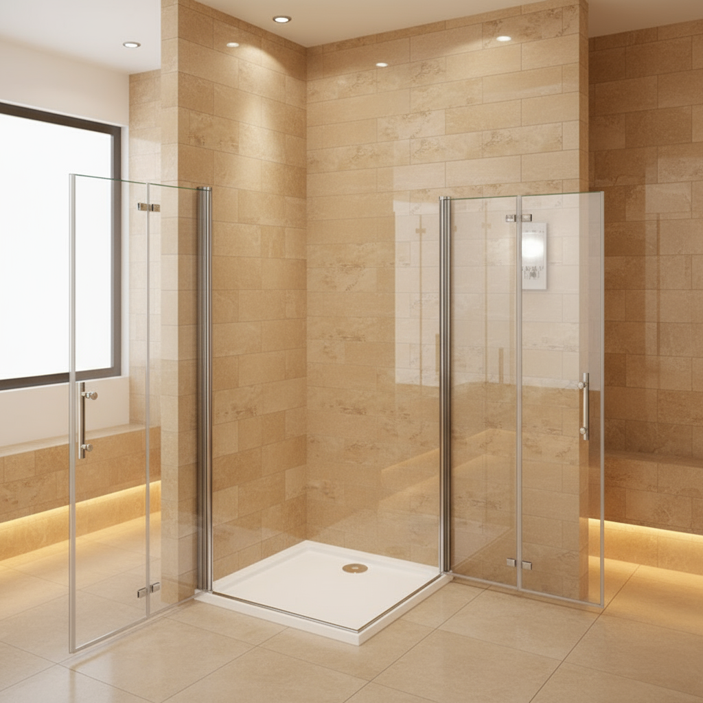 Eckeinstieg Duschkabine 80–100×195 cm – 6 mm ESG NANO, Falttür/Schwingtür