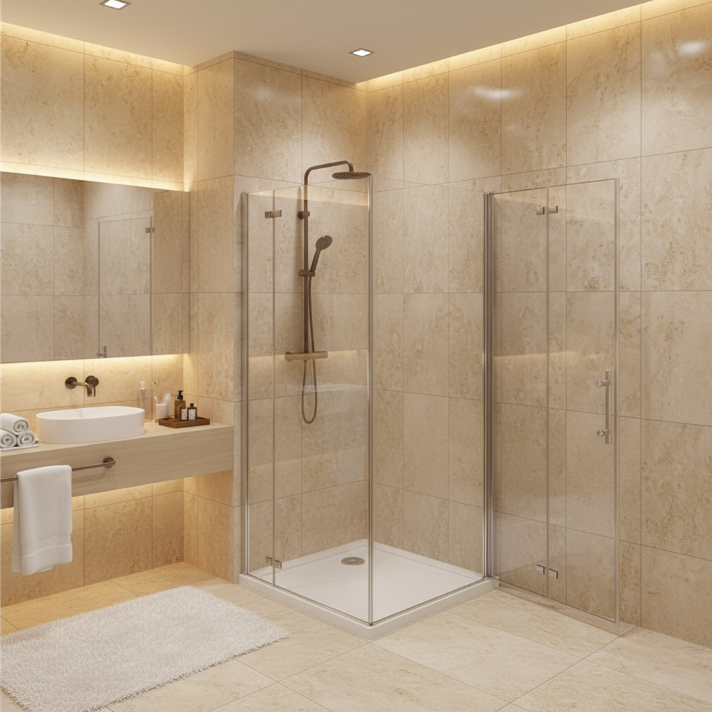 Eckeinstieg Duschkabine 80–100×195 cm – 6 mm ESG NANO, Falttür/Schwingtür