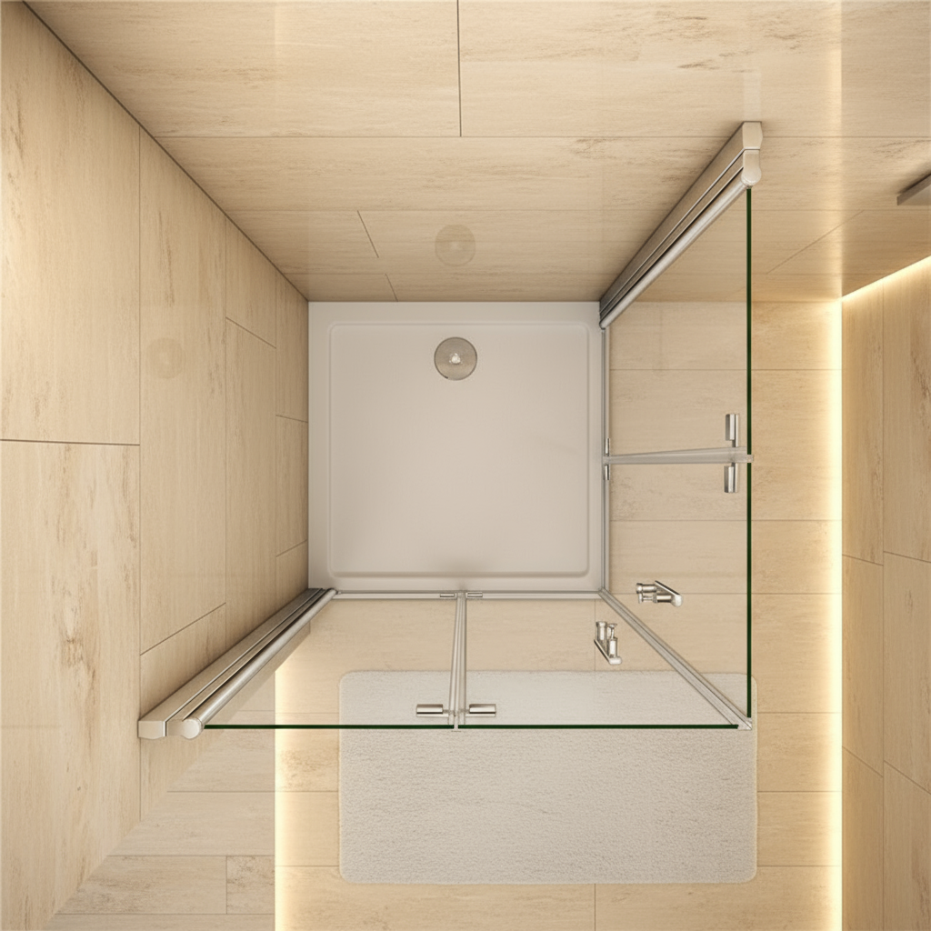 Eckeinstieg Duschkabine 80–100×195 cm – 6 mm ESG NANO, Falttür/Schwingtür