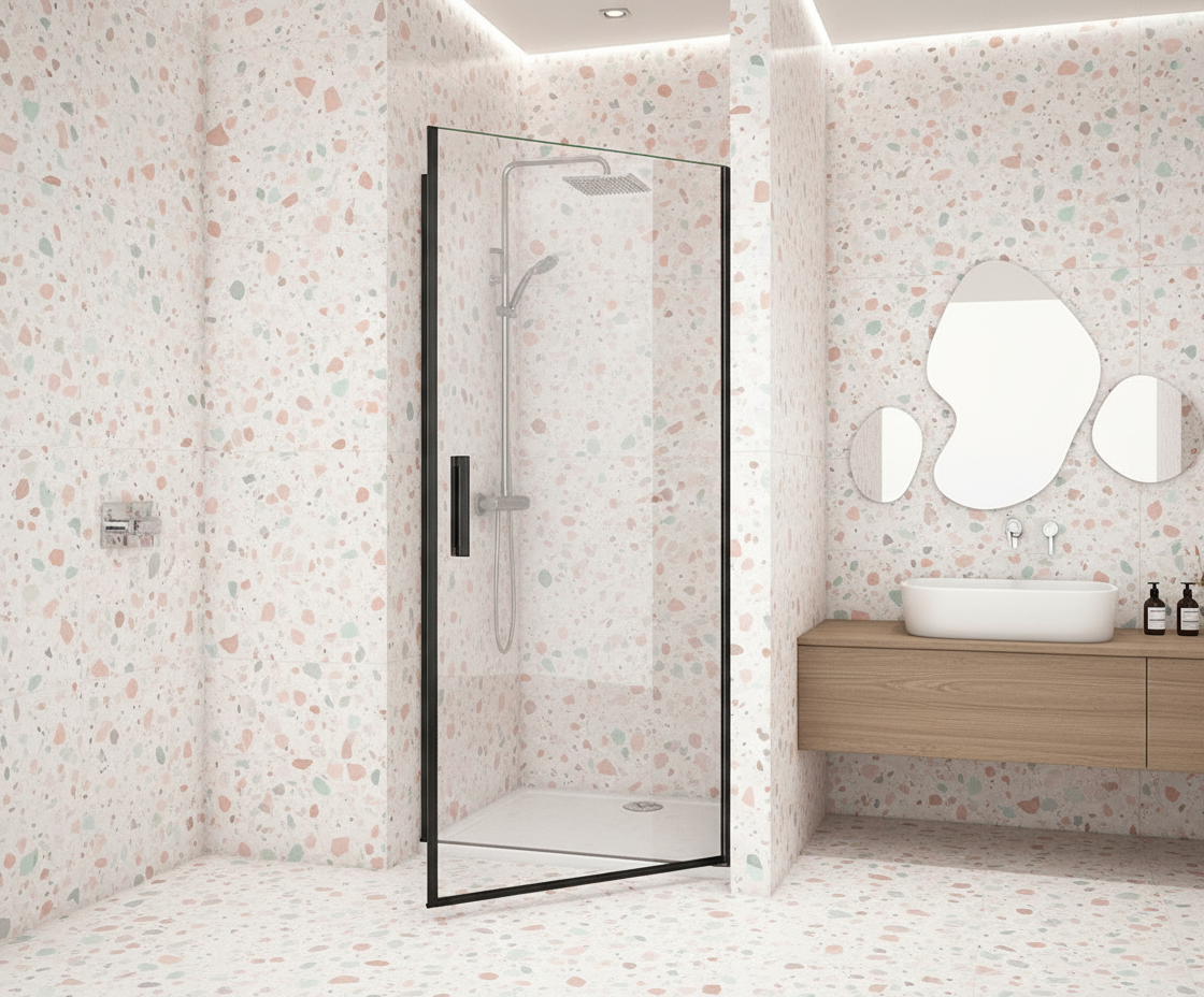 Duschtür 200cm Höhe Schwarz Nischentür 80/90/100cm 8mm ESG Pendeltür Schwingtür mit Nano-Glas