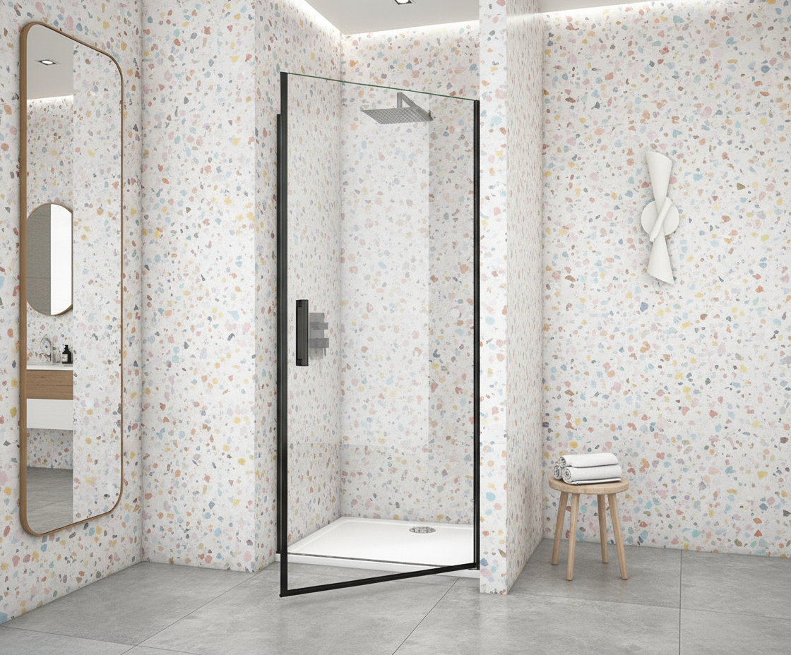 Duschtür 200cm Höhe Schwarz Nischentür 80/90/100cm 8mm ESG Pendeltür Schwingtür mit Nano-Glas