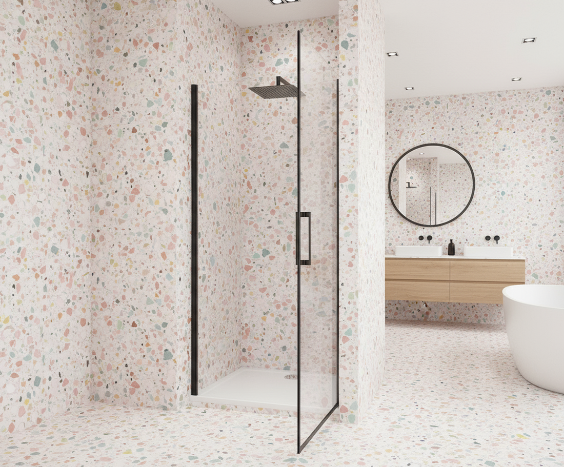 Duschtür 200cm Höhe Schwarz Nischentür 80/90/100cm 8mm ESG Pendeltür Schwingtür mit Nano-Glas