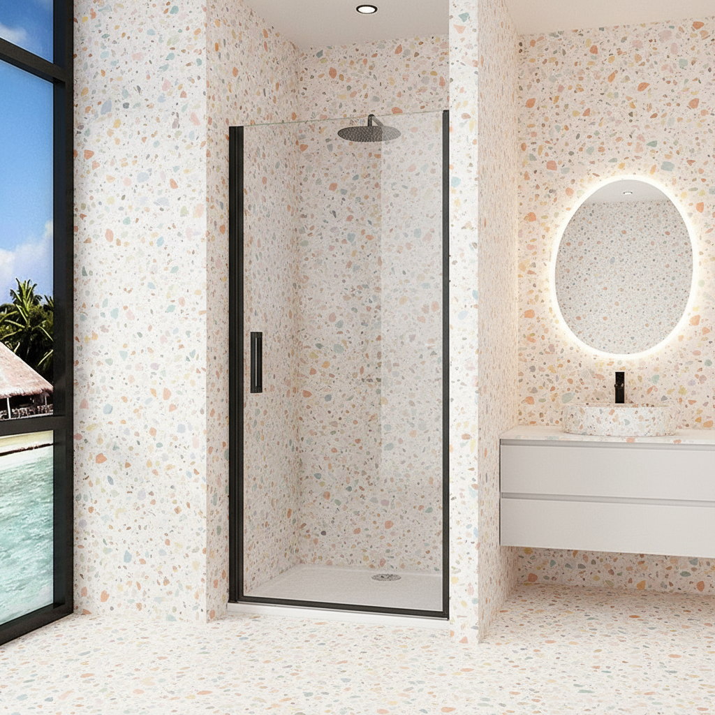 Duschtür 200cm Höhe Schwarz Nischentür 80/90/100cm 8mm ESG Pendeltür Schwingtür mit Nano-Glas