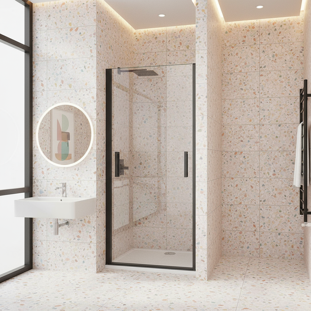 Duschtür 200cm Höhe Schwarz Nischentür 80/90/100cm 8mm ESG Pendeltür Schwingtür mit Nano-Glas