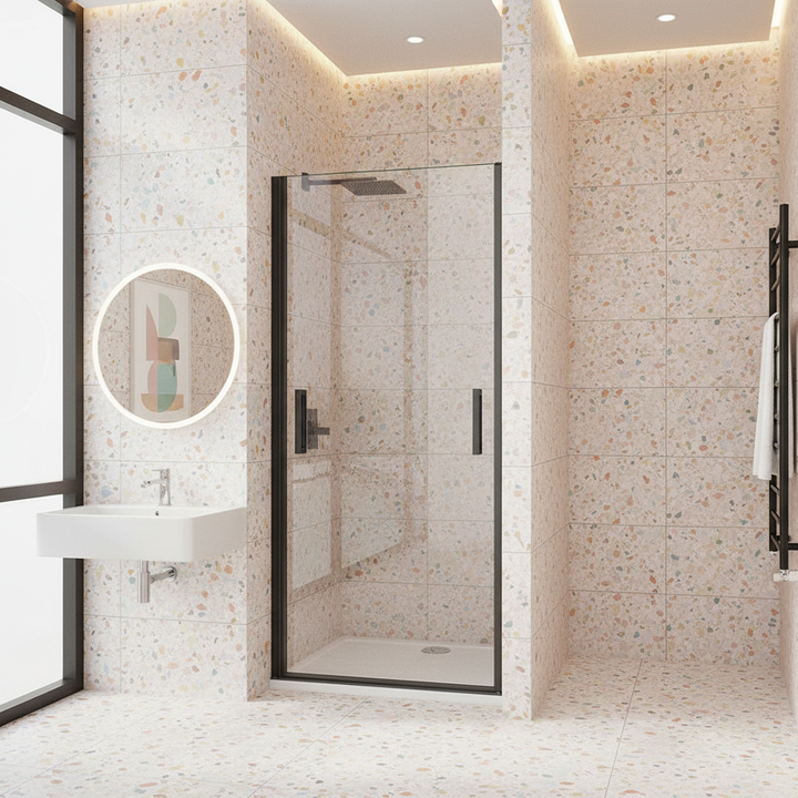 Duschtür 200cm Höhe Schwarz Nischentür 80/90/100cm 8mm ESG Pendeltür Schwingtür mit Nano-Glas